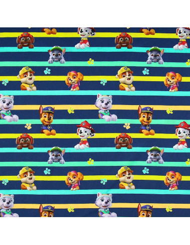 Tessuto jersey Paw Patrol - Personaggi e linee colorate