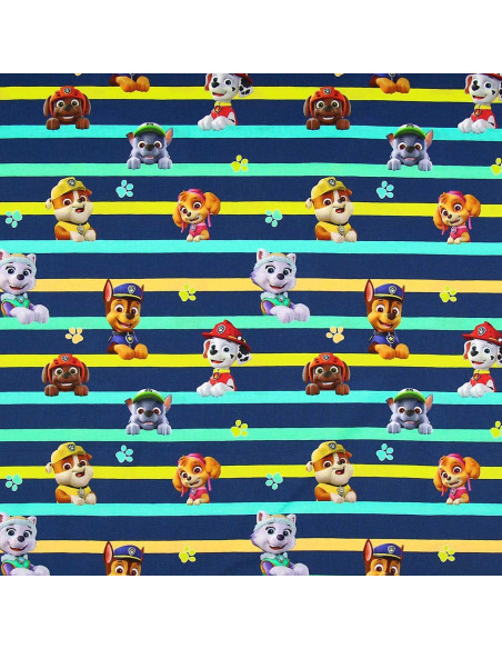 Tessuto jersey Paw Patrol - Personaggi e linee colorate