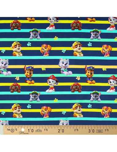 Tessuto jersey Paw Patrol - Personaggi e linee colorate