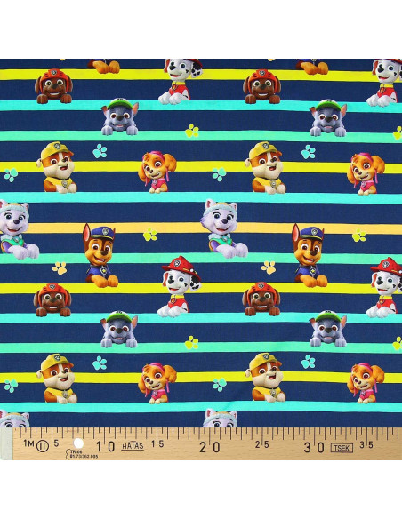 Tessuto jersey Paw Patrol - Personaggi e linee colorate
