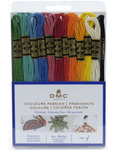 Confezione di 12 matassine di fili da ricamo mouliné DMC - Colori passione