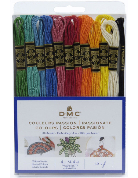 Confezione di 12 matassine di fili da ricamo mouliné DMC - Colori passione