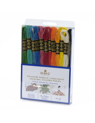 Confezione di 12 matassine di fili da ricamo mouliné DMC - Colori passione