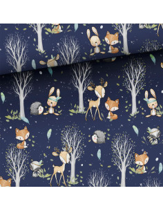 Tessuto cotone premium - Avventure nella foresta - Blu