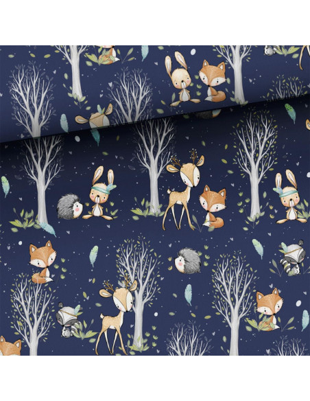 Tessuto cotone premium - Avventure nella foresta - Blu