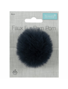 Pompon imitazione pelliccia 6 cm - Blu marino 2