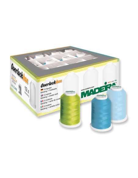Scatola di 12 coni per tagliacuci Overlockbox Madeira - Apple & Blue