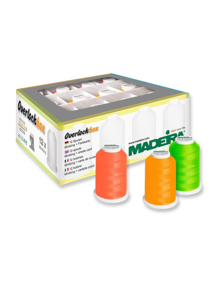 Scatola di 12 coni per tagliacuci Overlockbox Madeira - Scatola Neon
