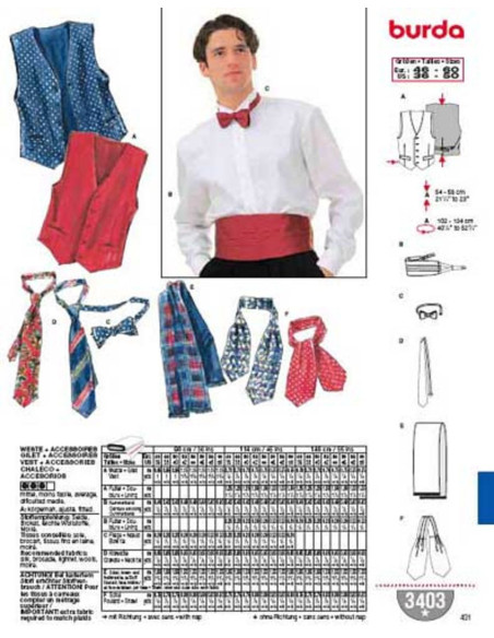 Modello di gilet, accessori - Burda 3403