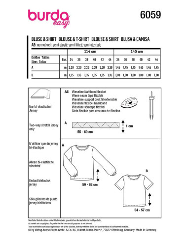 Modello di T-shirt e camicetta - Burda 6059