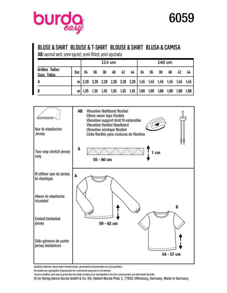 Modello di T-shirt e camicetta - Burda 6059