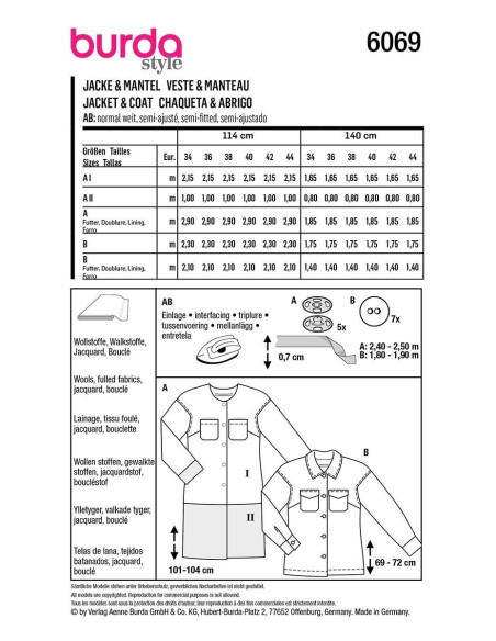 Modello di cappotto e giacca - Burda 6069