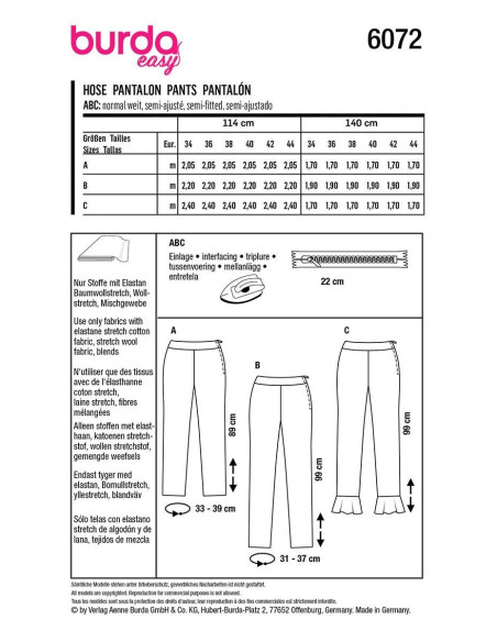 Modello di pantaloni - Burda 6072