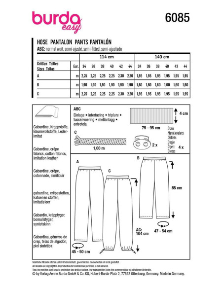 Modello di pantaloni - Burda 6085