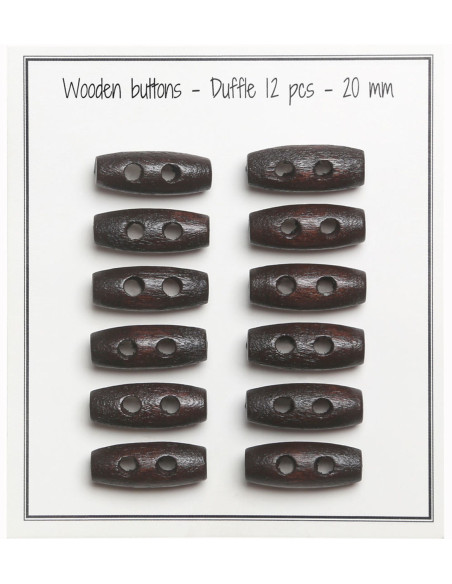 Set di 12 bottoni a cilindro in legno marrone scuro 20 mm