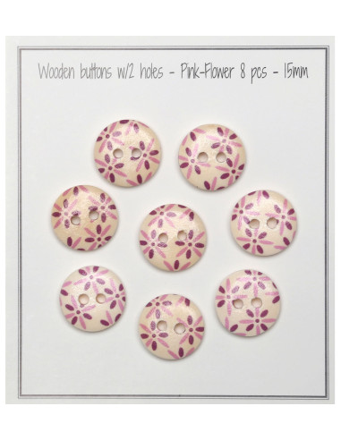 Set di 8 bottoni in legno 15 mm - Fiori