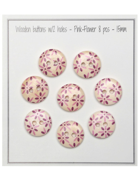 Set di 8 bottoni in legno 15 mm - Fiori