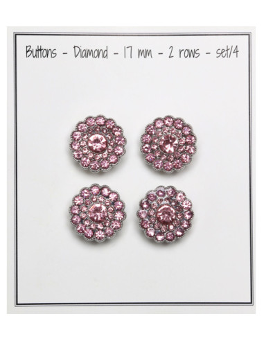 Set di 4 bottoni Strass 17 mm - Rosa