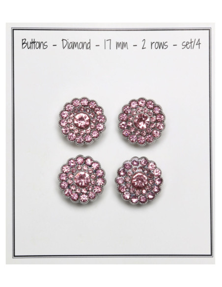 Set di 4 bottoni Strass 17 mm - Rosa