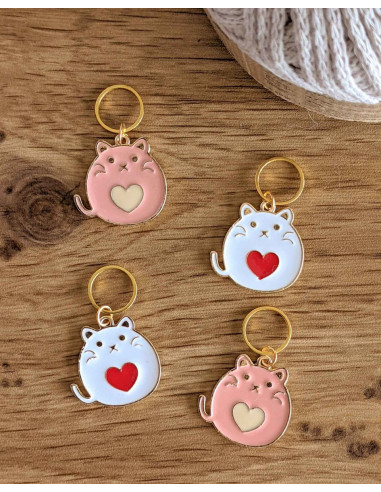 Set di 4 anelli marcapunti - Gatti cuori