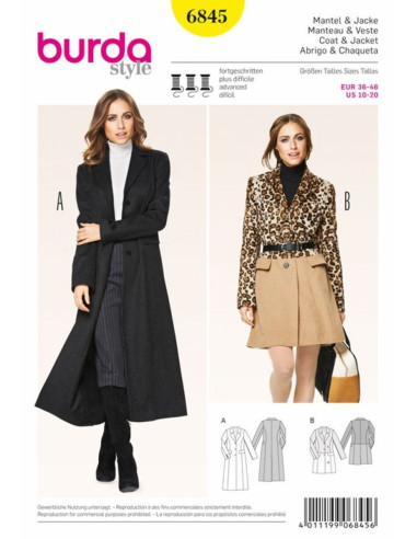 Modello di cappotto e giacca - Burda 6845