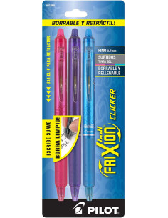 Set di 3 penne roller Pilot FriXion Ball Clicker - Fucsia, viola e turchese