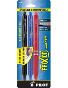 Set di 3 penne roller Pilot FriXion Ball Clicker - Nero, blu e rosso