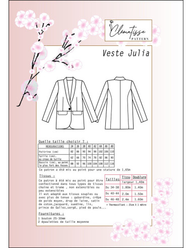 Modello di giacca Julia - Clématisse Pattern