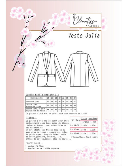 Modello di giacca Julia - Clématisse Pattern