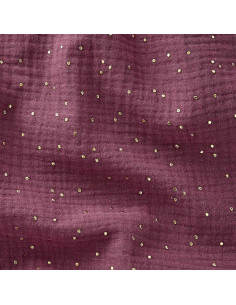 Tessuto doppia garza di cotone mini pois dorati - Rosa antico