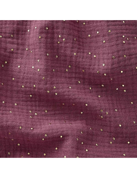 Tessuto doppia garza di cotone mini pois dorati - Rosa antico