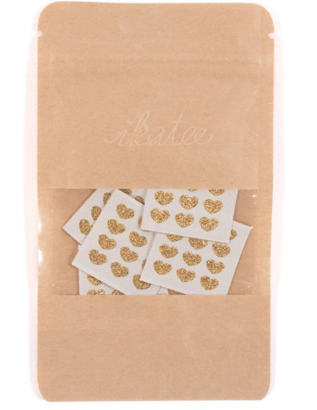 Set di 5 etichette tessute - Cuori dorati