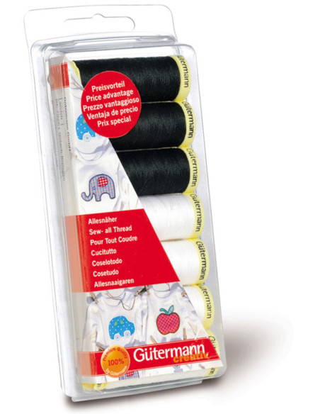 Set di 7 fili da cucito nero e bianco Gütermann