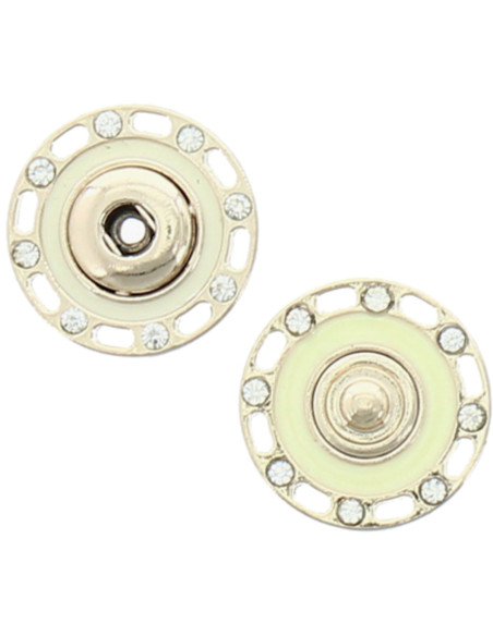 Bottone a pressione con strass - Oro e avorio