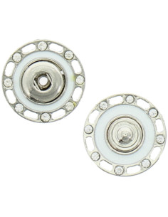 Bottone a pressione con strass - Argento e bianco