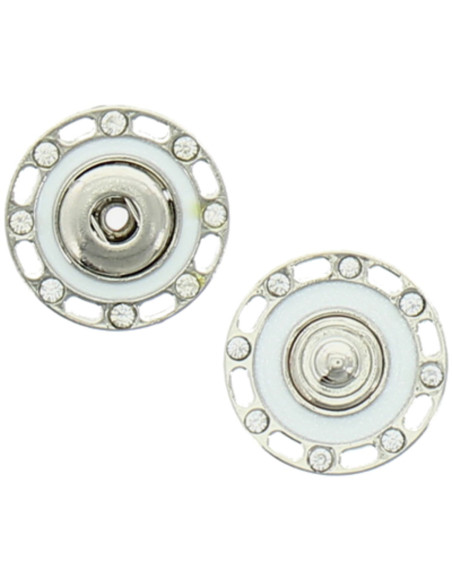 Bottone a pressione con strass - Argento e bianco