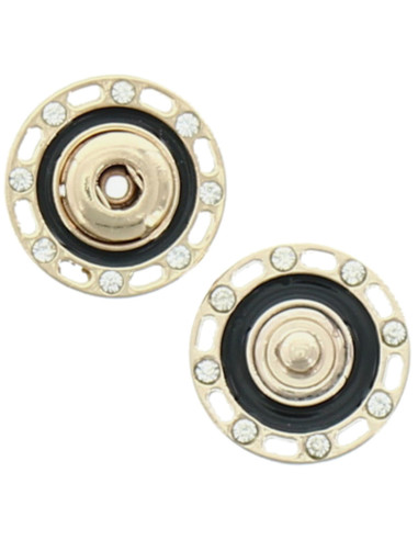 Bottone a pressione con strass - Oro e nero