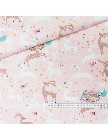 Tessuto cotone premium - Cervo sfondo rosa