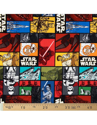 Tessuto jersey Star Wars - Personaggi colorati