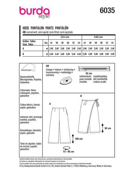 Modello di pantaloni - Burda 6035