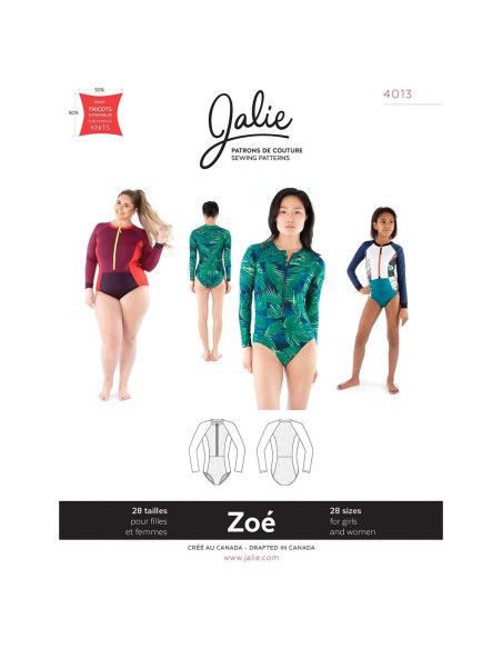 Modello di maglia con zip a maniche lunghe Zoé - Jalie 4013