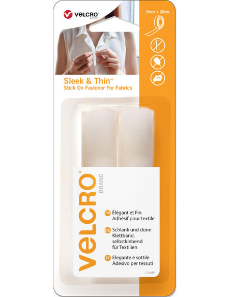 VELCRO® Brand Sleek & Thin adesivo per tessuti 19mm x 60cm Bianco