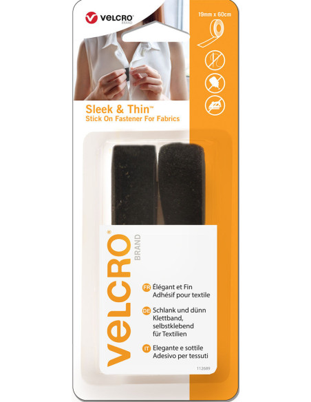 VELCRO® Brand Sleek & Thin adesivo per tessuti 19mm x 60cm Nero