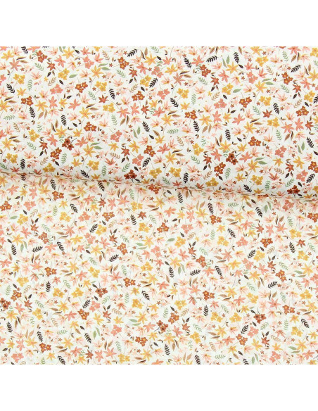 Tessuto voile di cotone floreale - Violetta corallo