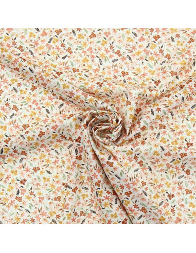 Tessuto voile di cotone floreale - Violetta corallo