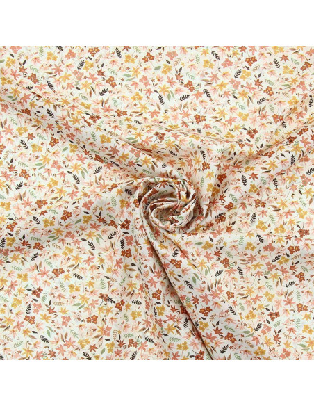 Tessuto voile di cotone floreale - Violetta corallo