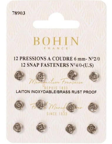 Bottoni a pressione da cucire 6 mm Bohin - Argento