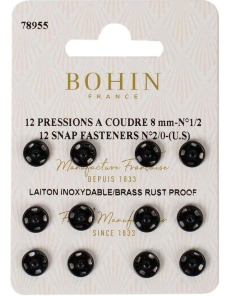 Bottoni a pressione da cucire 8 mm Bohin - Nero