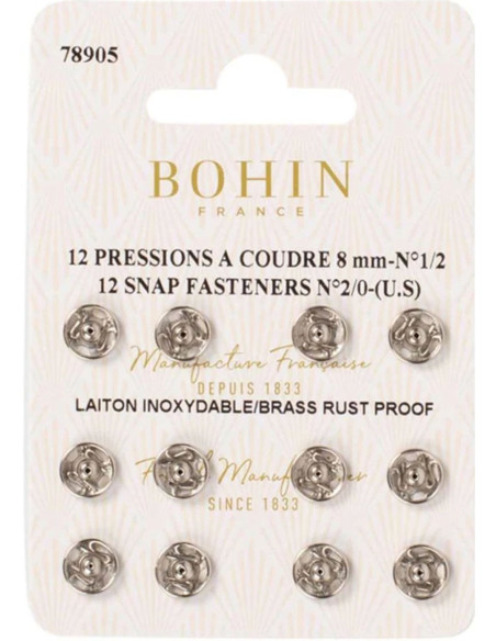 Bottoni a pressione da cucire 8 mm Bohin - Argento