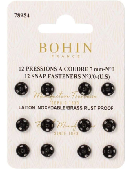 Bottoni a pressione da cucire 7 mm Bohin - Nero